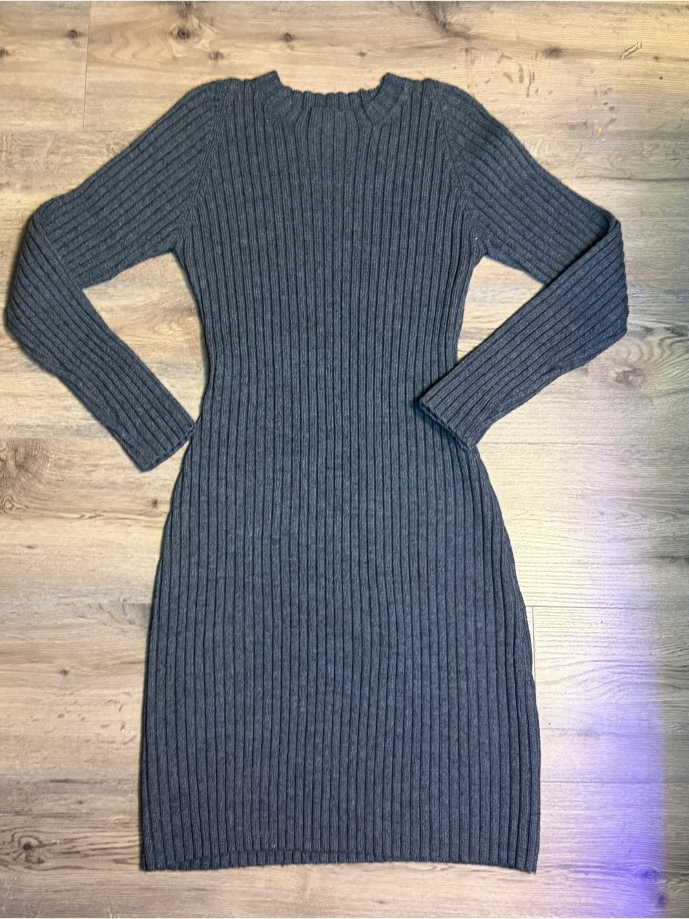 Jacob Fitted Ribbed Long Sleeve Dress - Charcoal